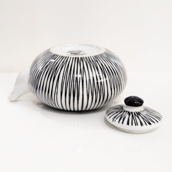 Pier 1 Imports Akina Porcelain Teapot Black White Stripe Modern Japanese Style - Picture 4 of 5